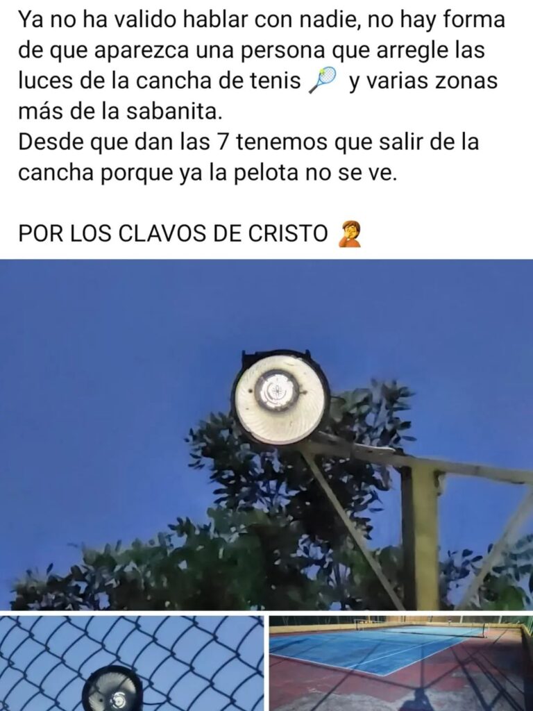 Comunicador denuncia abandono en iluminación de cancha de tenis en La Sabanita